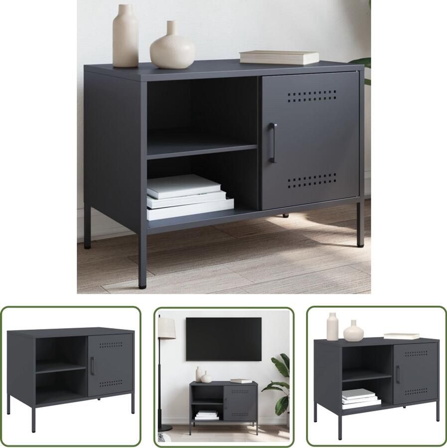 The Living Store Tv-meubel 68x39x50 5 cm staal antracietkleurig Tv-meubel Industrieel Design Robuust Staal Antraciet