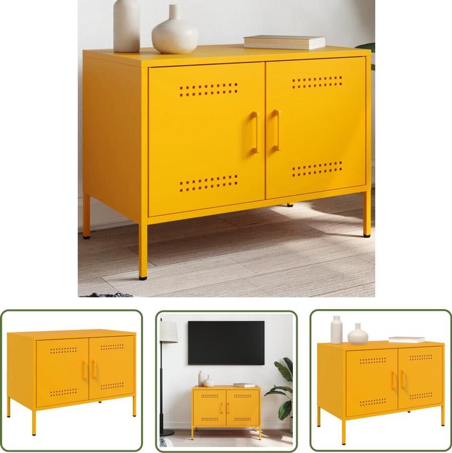 VidaXL Tv-meubel 68x39x50 5 cm staal mosterdgeel Tv-meubel Industrieel Design Mustard Geel Staal Compact