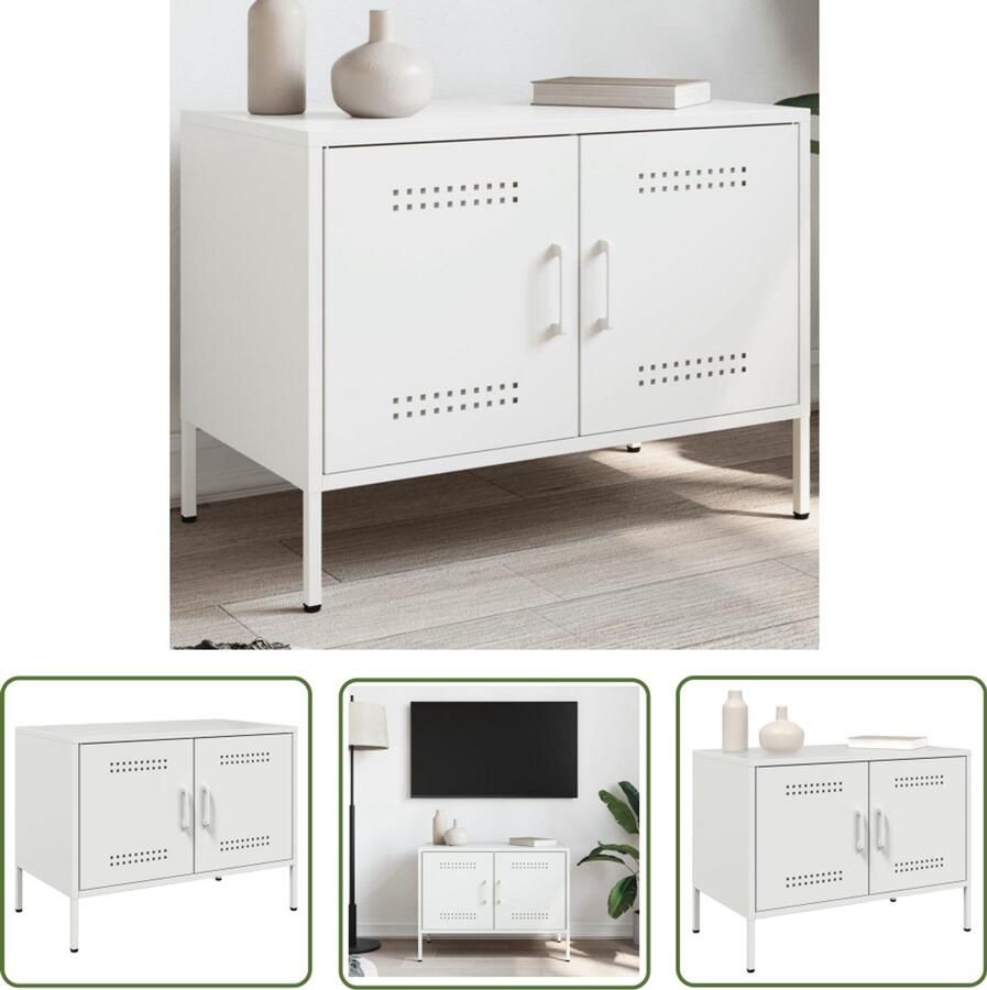 The Living Store Tv-meubel 68x39x50 5 cm staal wit Tv-meubel Industrieel Design Robuust Staal Wit