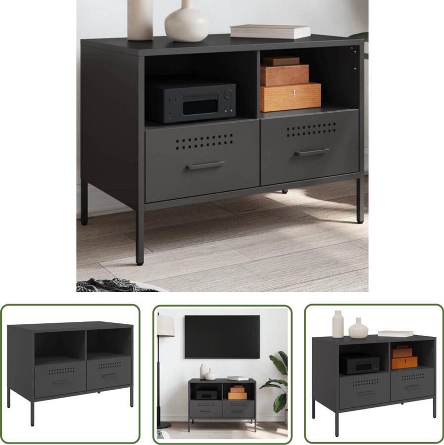 VidaXL Industrieel Design Tv-meubel 68x39x50 5 cm staal zwart Zwarte Tv-standaard Tv-tafel Staal Salontafel