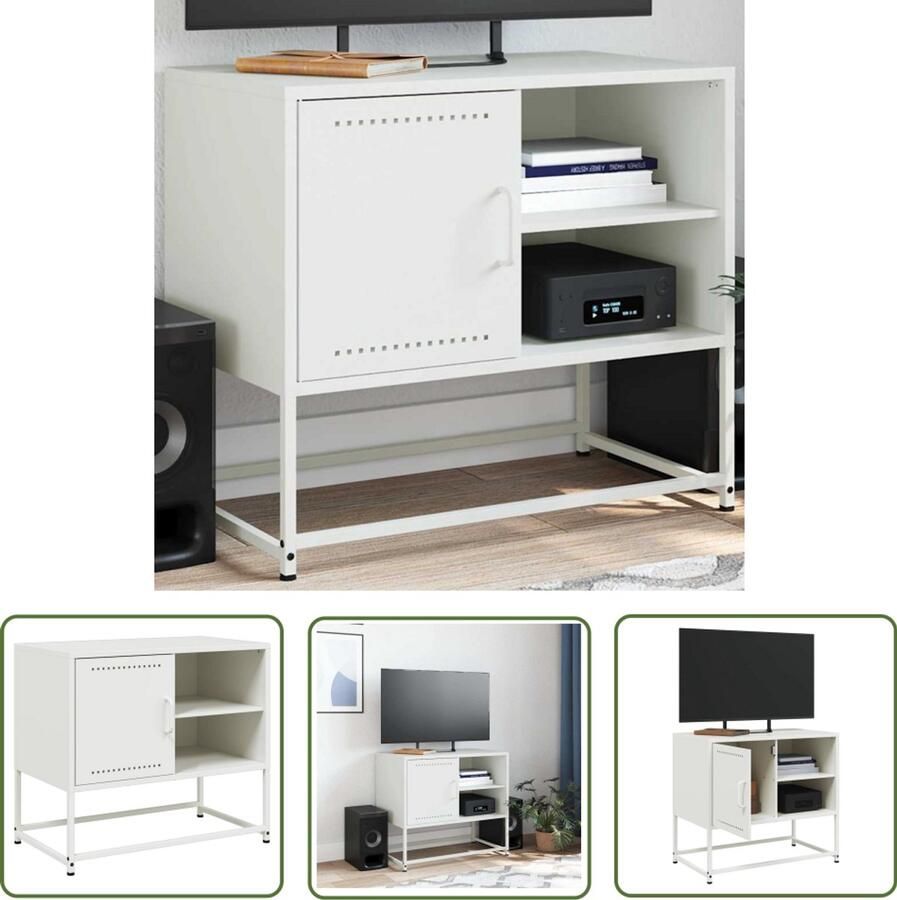 VidaXL Tv-meubel 68x39x60 5 cm staal wit Tv-meubel Industrieel Design Salontafel Televisie Kast Metalen Tv-standaard