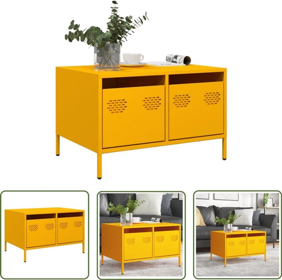 The Living Store Tv-meubel 68x50x43 5 cm koudgewalst staal mosterdgeel Tv-meubel Industrieel Design Koudgewalst Staal Mosterdgeel Opbergruimte