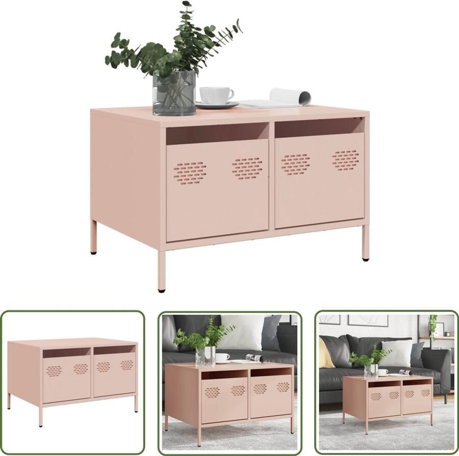 The Living Store Tv-meubel 68x50x43 5 cm koudgewalst staal roze Tv-meubel Industrieel Design Roestvrijstalen Tv-stand Salontafel Televisiescherm Standaard