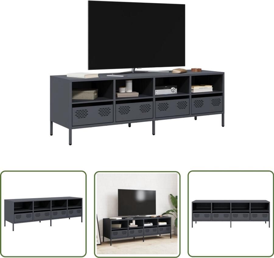 The Living Store Tv-meubel 135x39x43 5 cm koudgewalst staal antracietkleurig Tv Meubel Industrieel Design Koudgewalst Staal Antraciet Kleur Opbergvakken