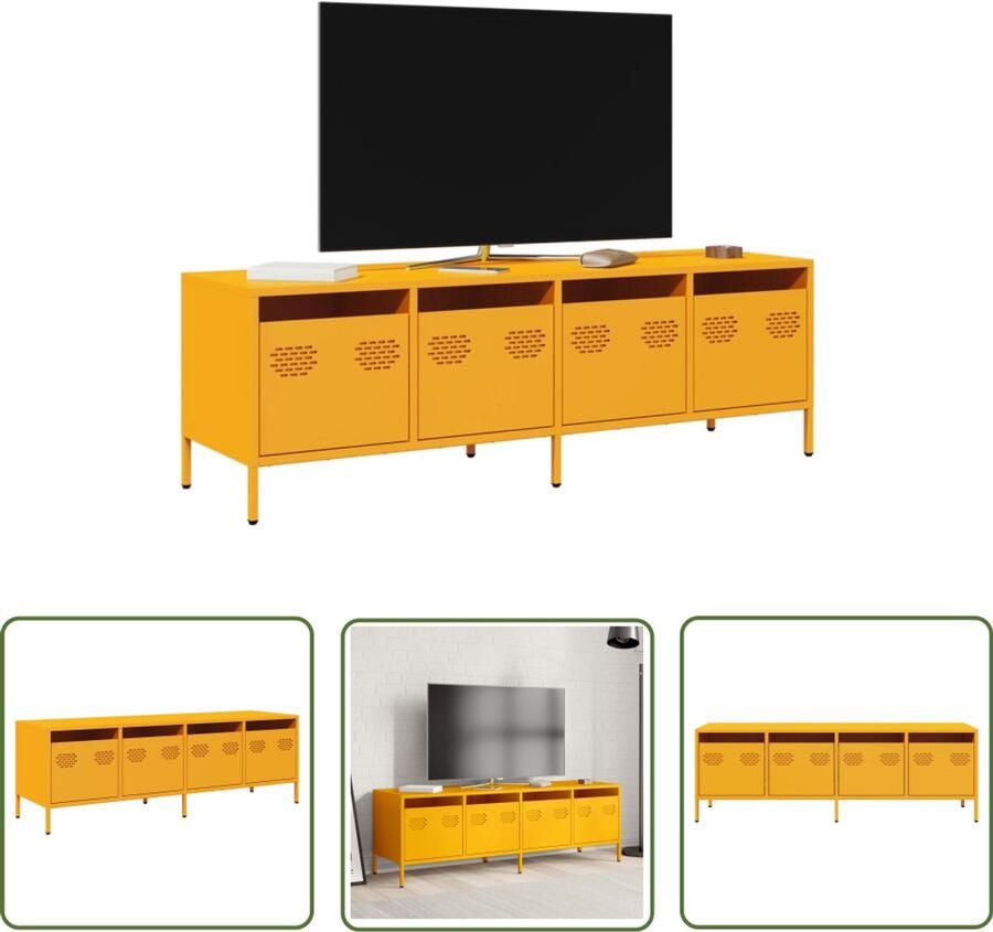 The Living Store Tv-meubel 135x39x43 5 cm koudgewalst staal mosterdgeel Tv Meubel Industrieel Design Koudgewalst Staal Mustard Geel Opbergruimte