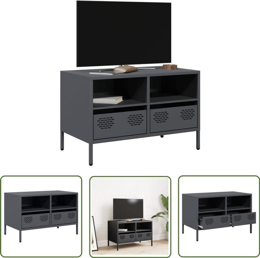 The Living Store Tv-meubel 68x39x43 5 cm koudgewalst staal antracietkleurig Tv Meubel Industrieel Design Tv Stand Salontafel Zwart