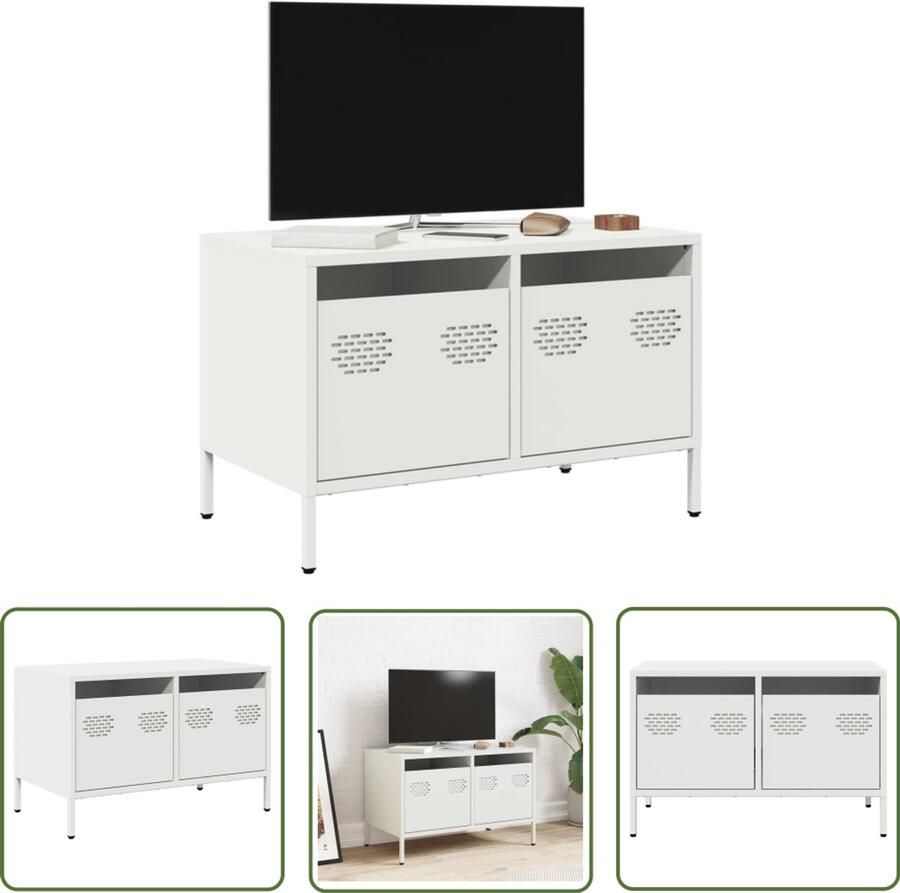 The Living Store Tv-meubel 68x39x43 5 cm koudgewalst staal wit Tv Meubel Industrieel Design Salontafel Zwart Wit