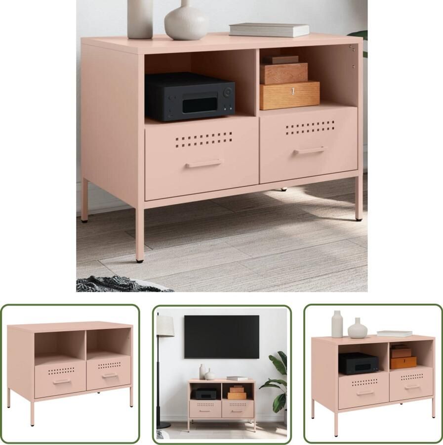 The Living Store Tv-meubel 68x39x50 5 cm staal roze Tv Meubel Industrieel Design Roestvrijstalen Tv Stand Salontafel Televisiekast