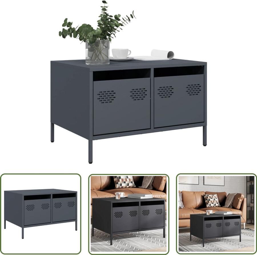 The Living Store Tv-meubel 68x50x43 5 cm koudgewalst staal antracietkleurig Tv Meubel Industrieel Design Koudgewalst Staal Antraciet Kleur Opbergruimte