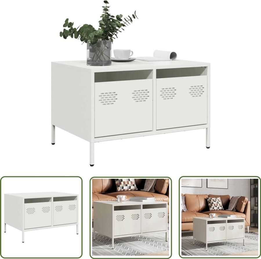 The Living Store Tv-meubel 68x50x43 5 cm koudgewalst staal wit Tv Meubel Industrieel Design Salontafel Zwart Wit