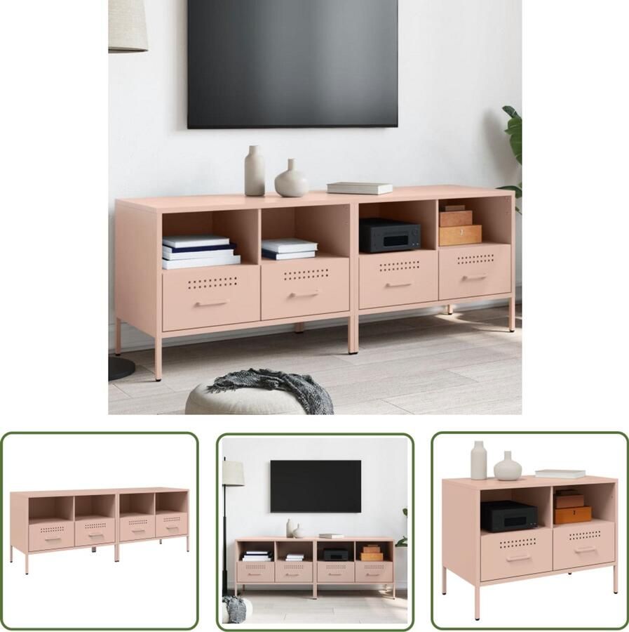 The Living Store Tv-meubelen 2 st 68x39x50 5 cm staal roze Tv-meubel Industrieel Design Roestvrijstaal Roze Salontafel