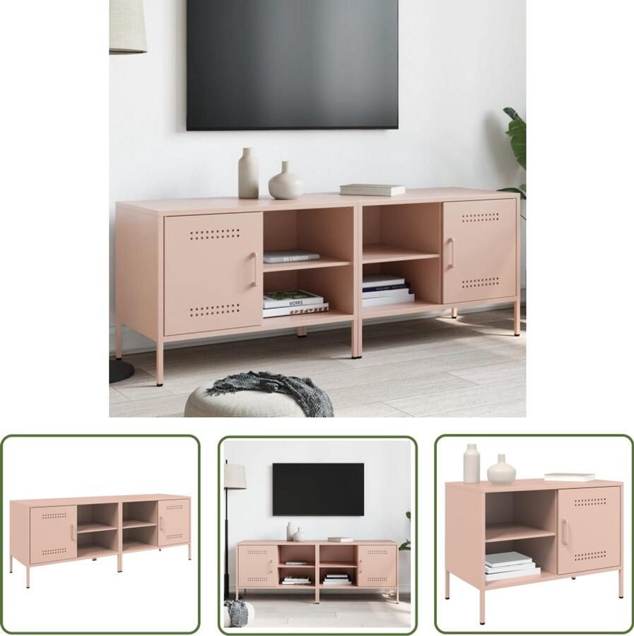 The Living Store Tv-meubelen 2 st 68x39x50 5 cm staal roze Tv-meubel Industrieel Design Roestvrijstalen Tv-stand Roze Tv-tafel Opbergruimte Tv