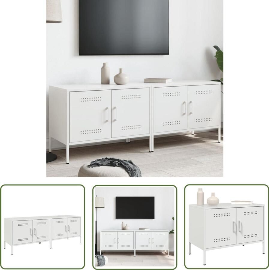 The Living Store Tv-meubelen 2 st 68x39x50 5 cm staal wit Tv-meubel Industrieel Design Tv Kast Robuust Staal - Foto 2
