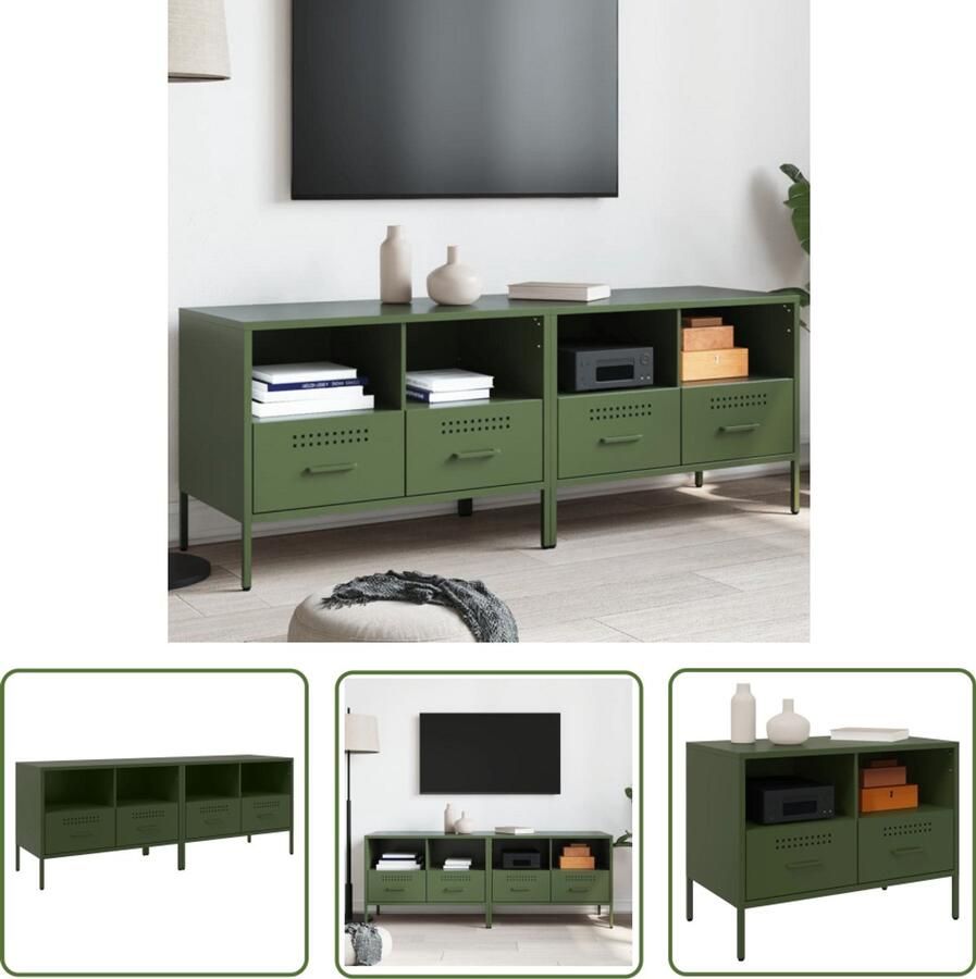 VidaXL Industrieel Design Tv-meubilair Tv-meubelen 2 st 68x39x50 5 cm staal olijfgroen Olijfgroene Kleuren Staal MeubilAIR Salontafel