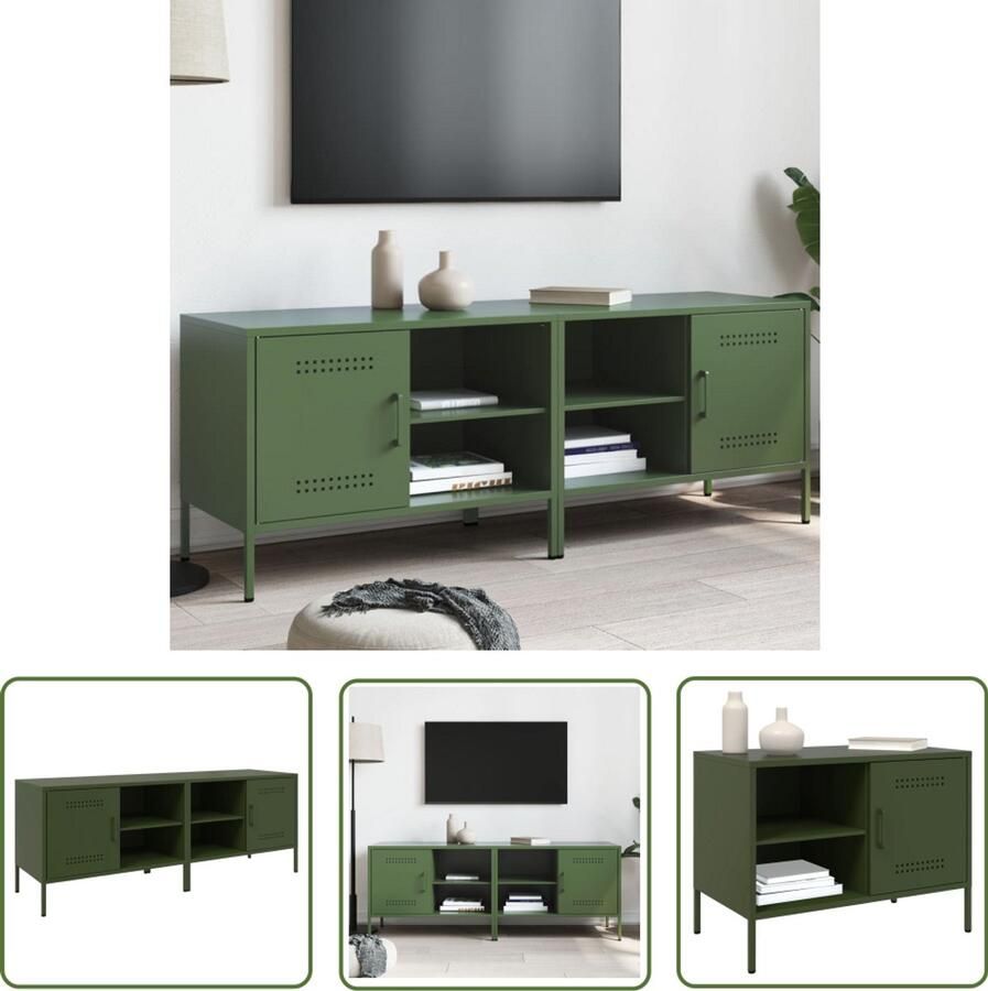 VidaXL Industrieel Design Tv-meubilair Tv-meubelen 2 st 68x39x50 5 cm staal olijfgroen Staal Groen Salontafel
