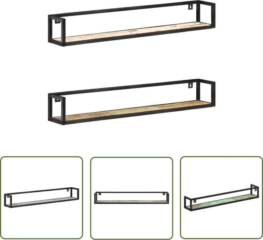 VidaXL Industrieel Design Wanddecoratie Wandschappen 2 st 120 cm massief gerecycled hout Houten Wandplank Rek Opslagoplossing