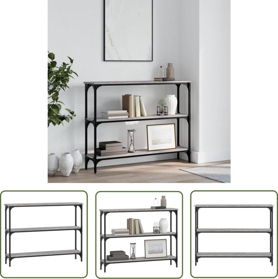 The Living Store Wandtafel IndustriÃle Stijl 100x22.5x75 cm Grijs Bewerkt Hout en Metaal Wandtafel Industrieel Design Houten Tafel Grijze Tafel Consoletafel