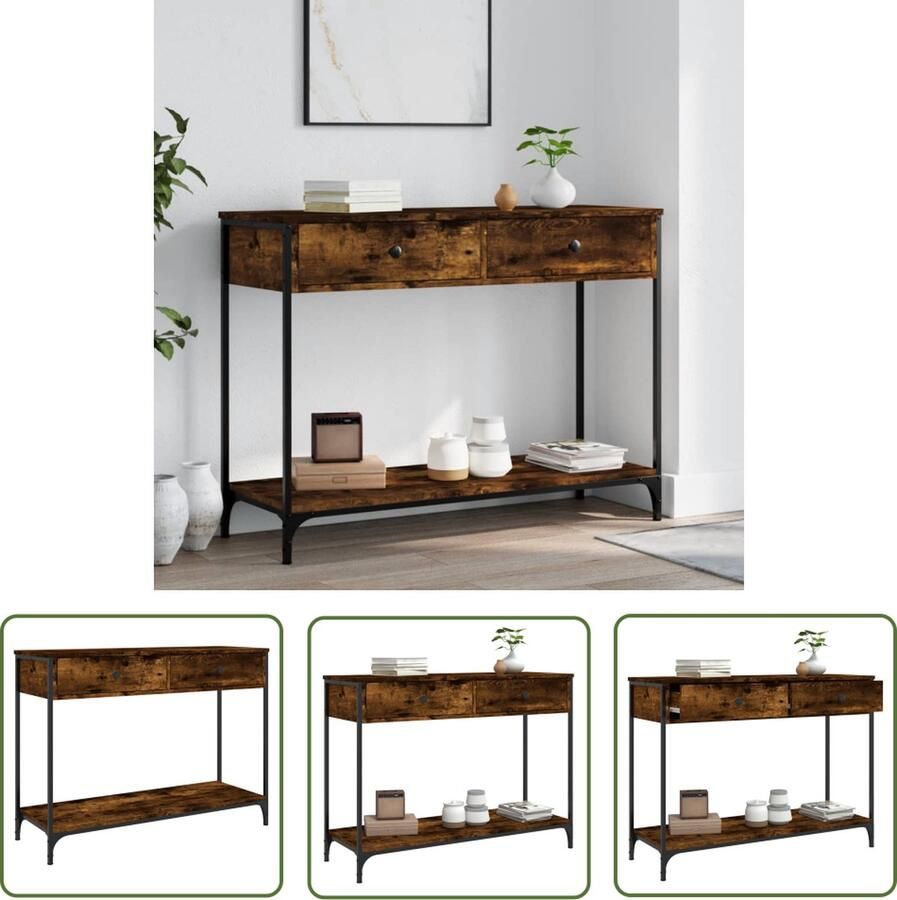 The Living Store Wandtafel 100x34 5x75 cm bewerkt hout gerookt eikenkleurig Wandtafel Industrieel Design Houten Tafel Bijzettafel Consoletafel