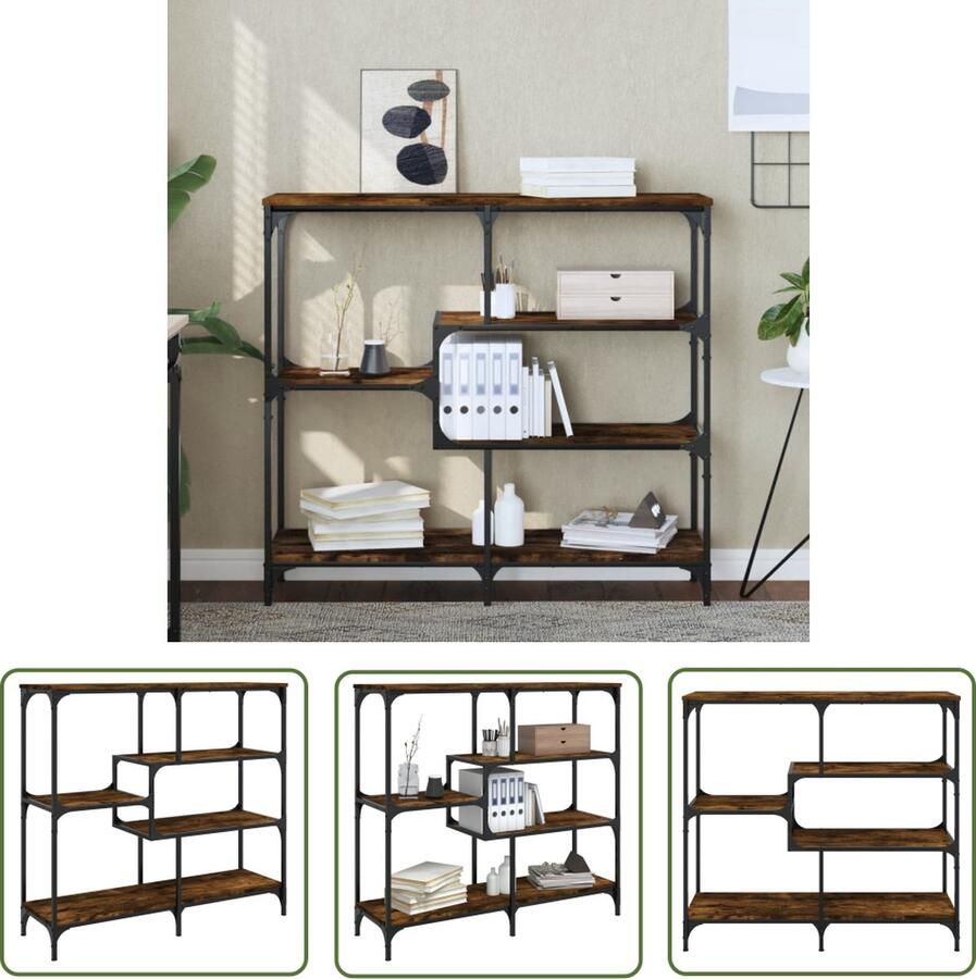 The Living Store Wandtafel 103x32x95 cm bewerkt hout gerookt eikenkleurig Wandtafel Industrieel Design Houten Tafel Gerookte Eiken Kleur Opbergruimte