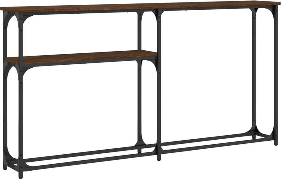 The Living Store Wandtafel 145x22 5x75 cm bewerkt hout bruin eikenkleur Wandtafel Industrieel Design Houten Kast Bruine Kleur Bergruimte - Foto 2