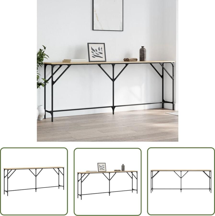 The Living Store Wandtafel Industrial 200 x 29 x 75 cm Eiken Verstelbare poten Wandtafel Industrieel Design Houten Tafel Salontafel Entreetafel