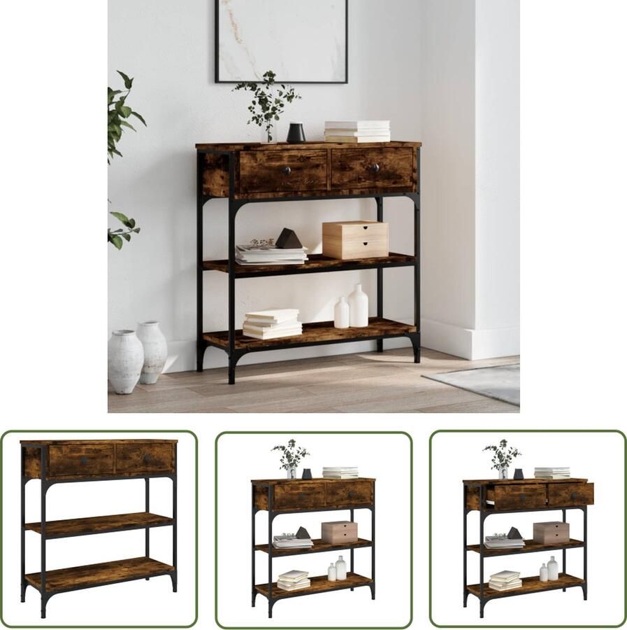 The Living Store Wandtafel Industrial Gerookt Eiken 72.5 x 25 x 75 cm Verstelbare Poten Wandtafel Industrieel Design Houten Tafel Bijzettafel Consoletafel