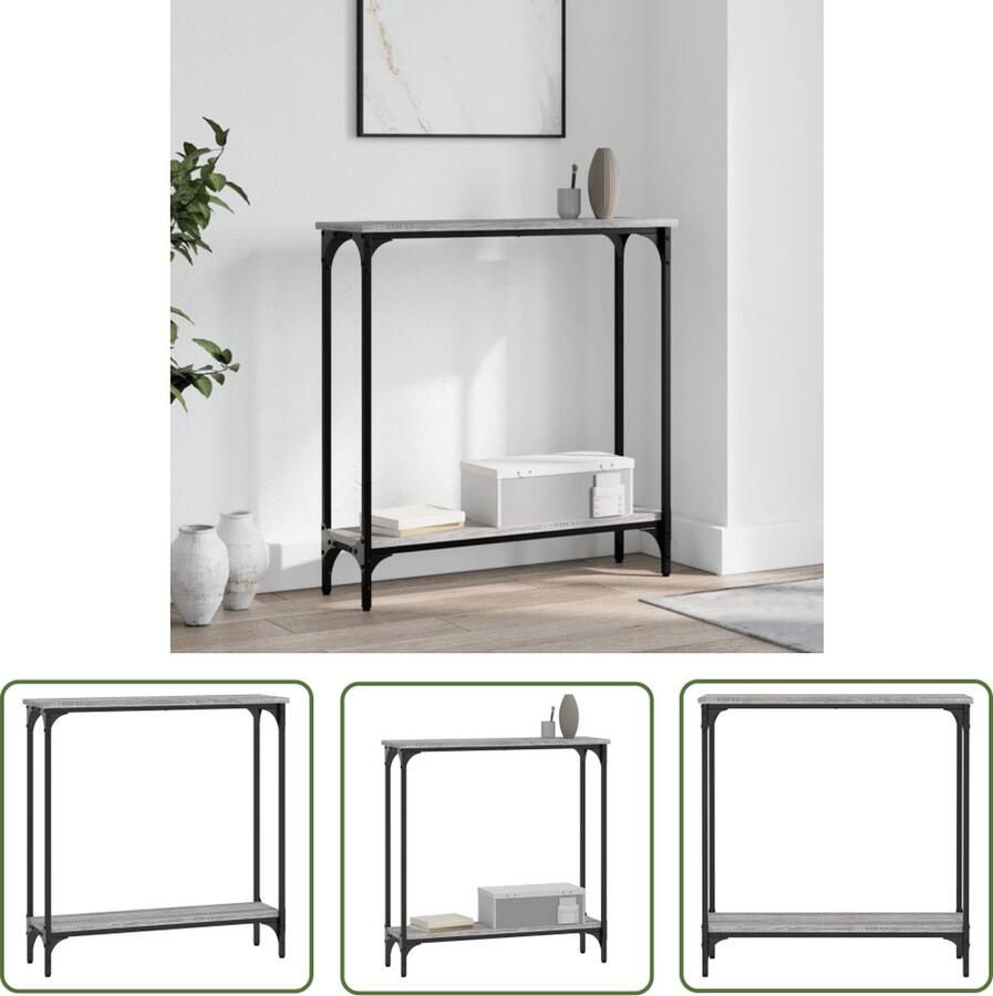 The Living Store Wandtafel IndustriÃle Stijl 75 x 22.5 x 75 cm Grijs Sonoma Eiken Wandtafel Industrieel Design Houten Tafel Grijze Tafel Bijzettafel - Foto 2