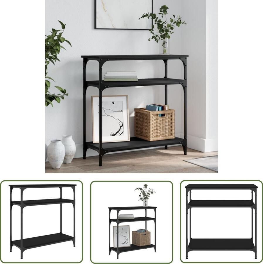 The Living Store Wandtafel Industrieel Zwart 75 x 29 x 75 cm Verstelbare poten Wandtafel Industrieel Design Zwarte Tafel Houten Tafel Bijzettafel