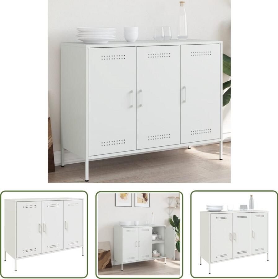 The Living Store Dressoir 100 5x39x79 cm staal wit Industriele Dressoir Houten Dressoir Salontafel Tv Tafel Opbergkast