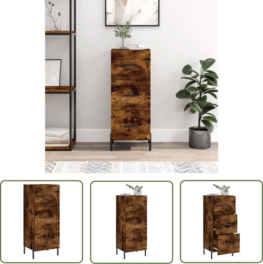The Living Store Dressoir 34 5x34x90 cm bewerkt hout gerookt eiken Dressoir Bijzetkast Houten Dressoir Modern Dressoir Landelijk Dressoir - Foto 2