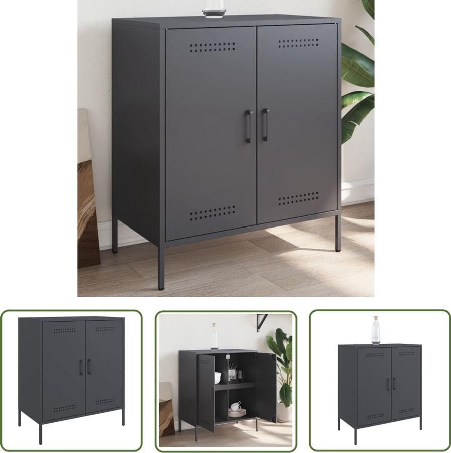 The Living Store Dressoir 68x39x79 cm staal antracietkleurig Dressoir Industrieel Dressoir Metalen Dressoir Opbergkast Wandkast