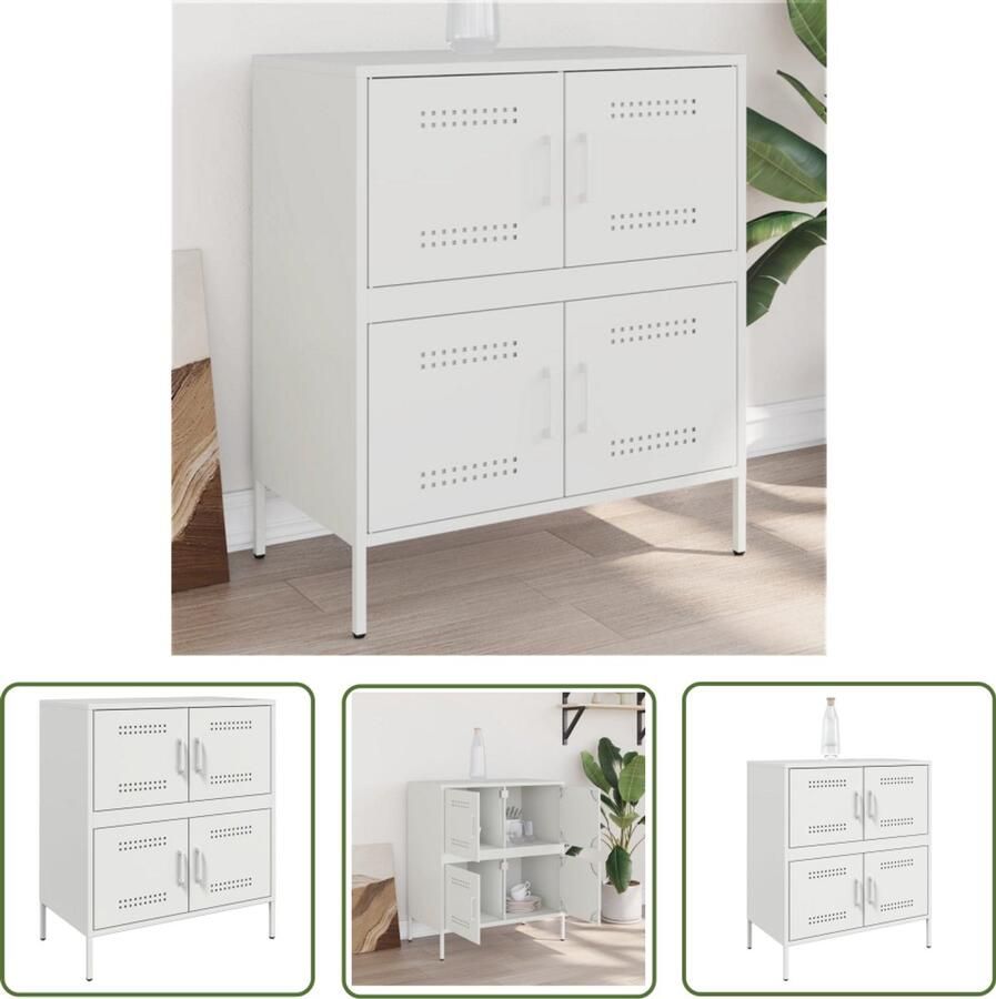 The Living Store Dressoir 68x39x79 cm staal wit Dressoir Industrieel Dressoir Metalen Dressoir Opbergkast Wandkast
