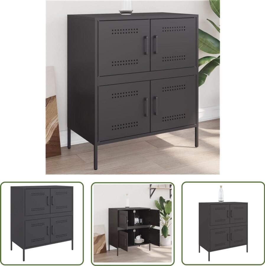 The Living Store Dressoir 68x39x79 cm staal zwart Industrieel Dressoir Metalen Dressoir Staaldressingoir Opbergdressoir Salontafel