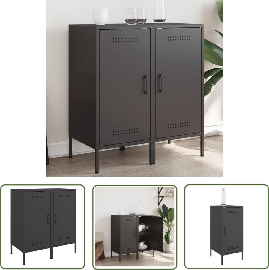 The Living Store Dressoirs 2 st 36x39x79 cm staal zwart Industriele Dressoir Industrieel Meubel Staaldresser Opbergkast Salontafel