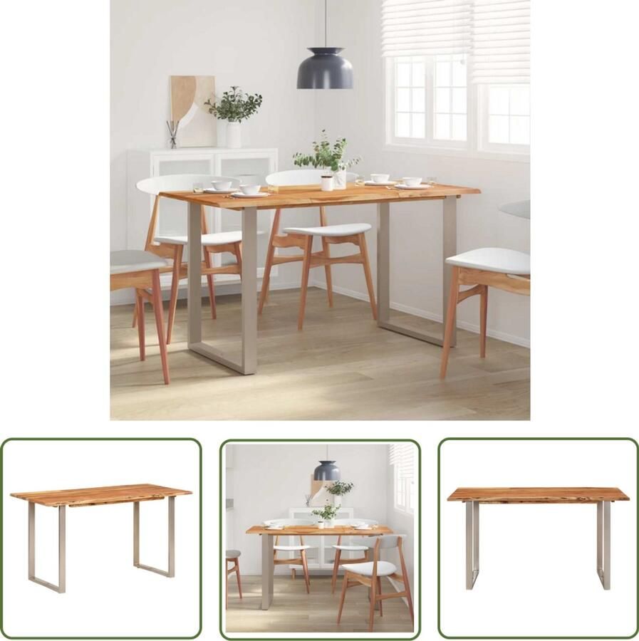 The Living Store IndustriÃle Eetkamertafel 140 x 70 x 76 cm Massief Acaciahout Zilveren poten Eetkamertafel Industrieel Acacia Houten Tafel Salontafel Vintage Meubilair