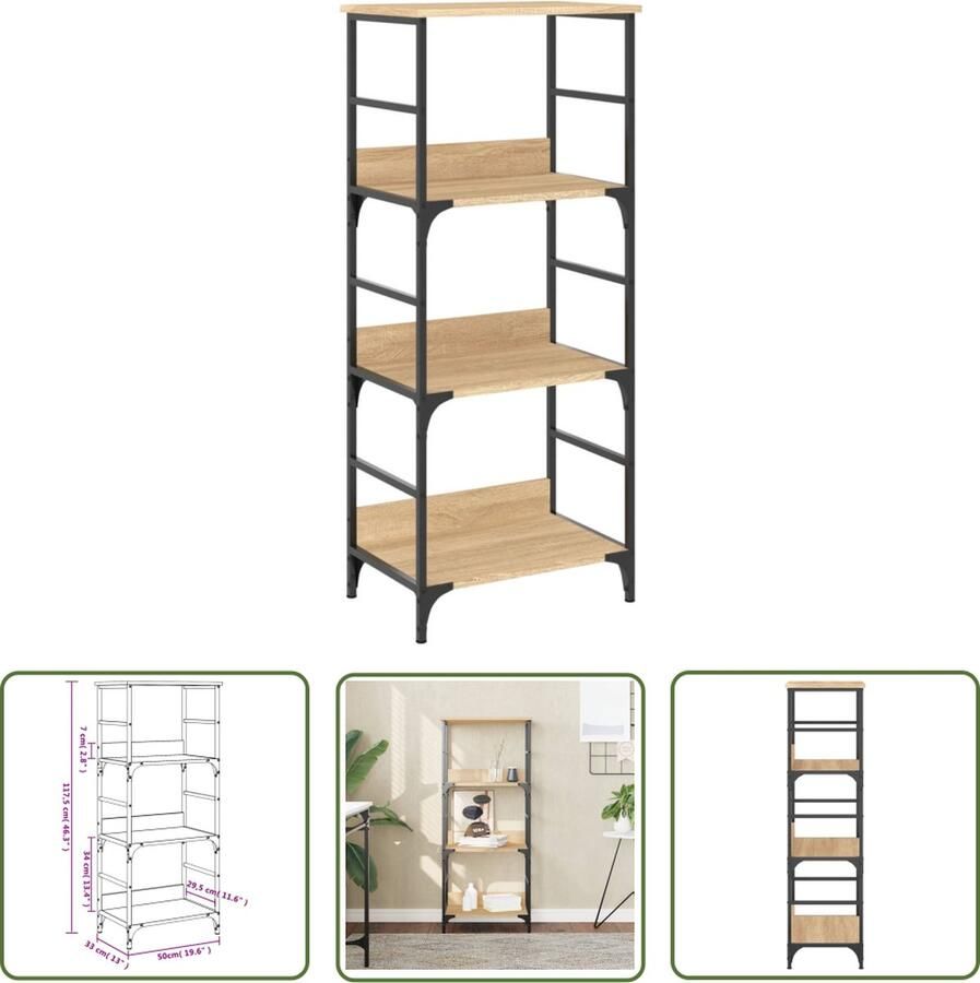 The Living Store Boekenrek 50x33x117 5 cm bewerkt hout sonoma eikenkleurig Boekenrek Industrieel Interieur Houten Boekenkast Opbergruimte Bibliotheek