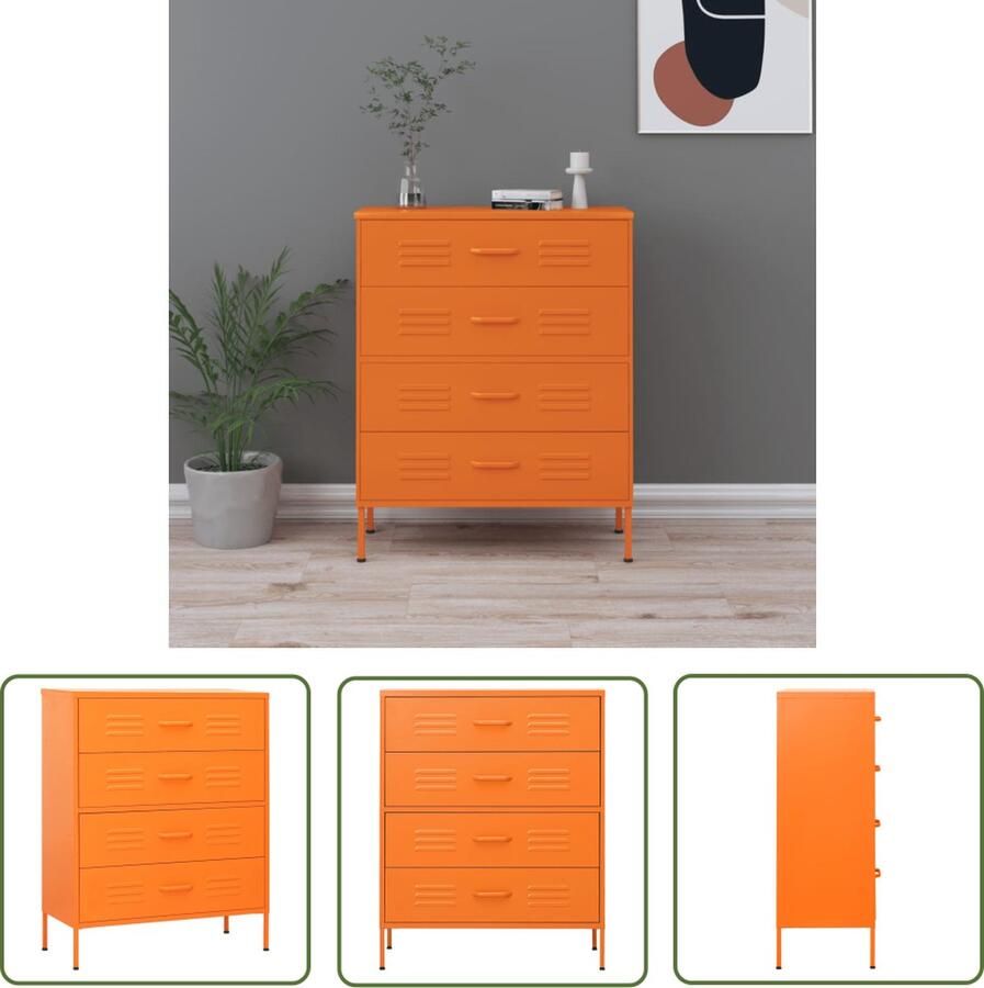 VidaXL Industrieel Ladekast 80x35x101 5 cm staal oranje Metalen Kast Oranjekleur Staalkast