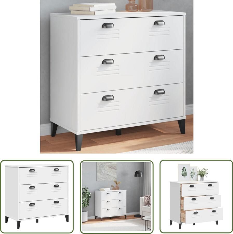 The Living Store Ladekastje VIKEN bewerkt hout wit Ladekast Industrieel Houten Ladekast Wit Meubel Opbergkast