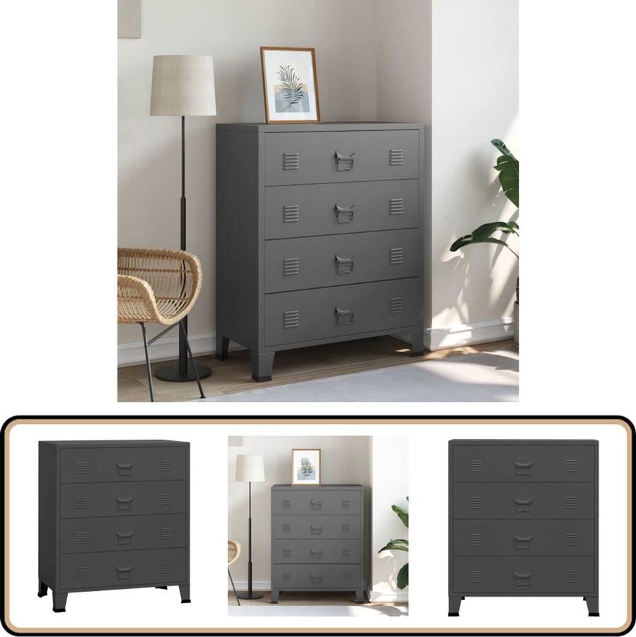 VidaXL Industrieel metalen ladekast antraciet 78x40x93 cm Ladekast Opbergkast Metalen Kast Industriële Kast Antraciet Kleur