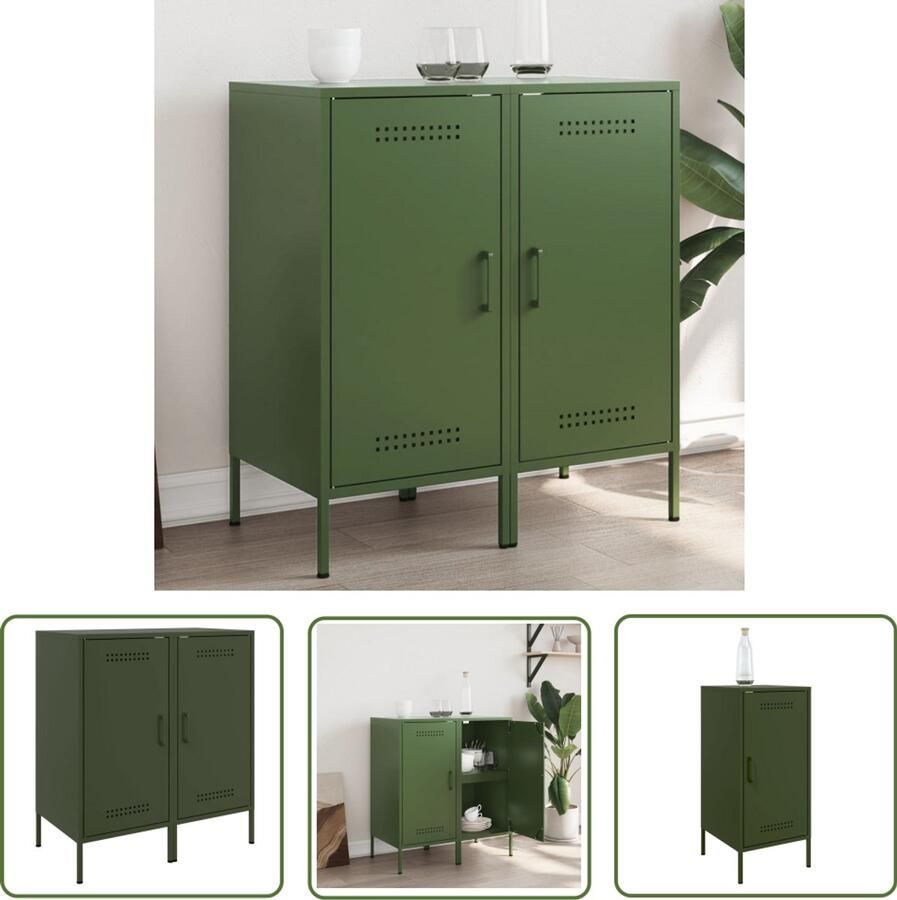 VidaXL Industrieel Meubel Dressoir Dressoirs 2 st 36x39x79 cm staal olijfgroen Houten Dressoir Vintage Dressoir Salontafel