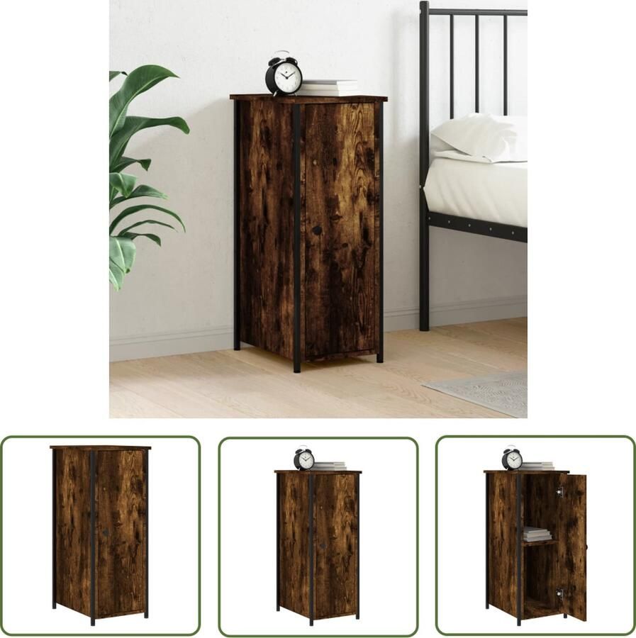 The Living Store Nachtkastje Industrieel Gerookt eiken 32x42x80cm Stevig Duurzaam Nachtkastje Industrieel Meubel Houten Kast Bruine Kast Slaapkamervloer - Foto 2
