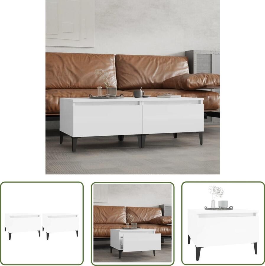 The Living Store Bijzettafels IndustriÃle Salontafel met lade Hoogglans wit 50 x 46 x 35 cm Bijzet Tafel Industrieel Meubilair Salontafel Houten Tafel Wit Meubel - Foto 2