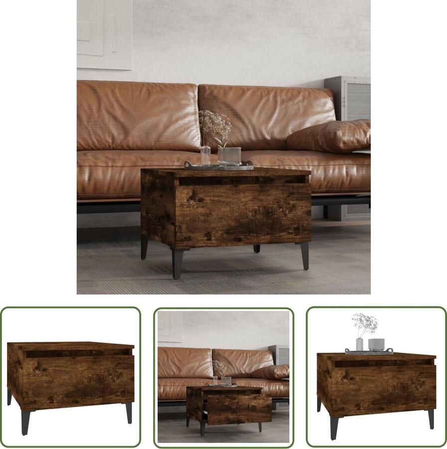 The Living Store Bijzettafel 50x46x35 cm bewerkt hout gerookt eikenkleurig Bijzettafel Industrieel Meubilair Houten Bijzet Tafels Bruine Bijzettafel Salontafel - Foto 2