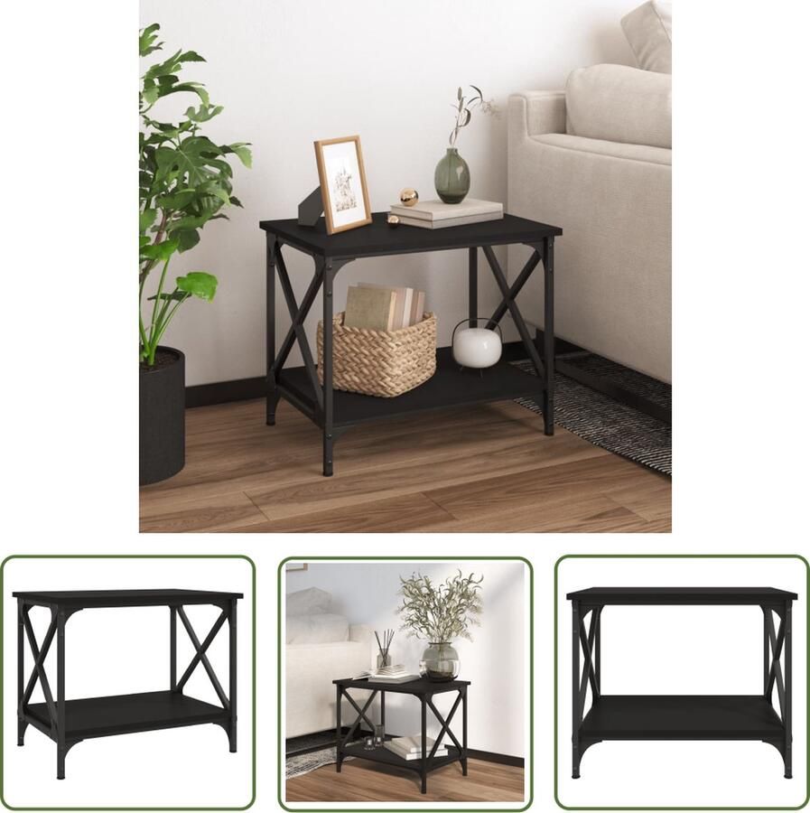 The Living Store Bijzettafel 55x38x45 cm bewerkt hout zwart Bijzettafel Industrieel Meubilair Houten Bijzet Tafels Zwarte Bijzettafel Salontafel - Foto 2