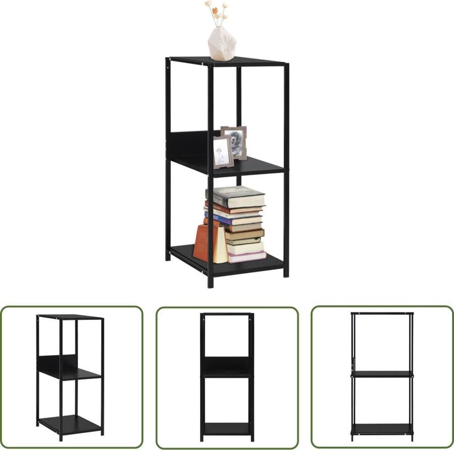 The Living Store Boekenkast 33.5 x 39.6 x 79.7 cm Zwart Spaanplaat en Staal Robuuste industriÃle stijl 3 schappen Eenvoudige montage Boekenkast Industrieel Meubilair Zwarte Boekenkast Boekenplank Woonaccessoires - Foto 2