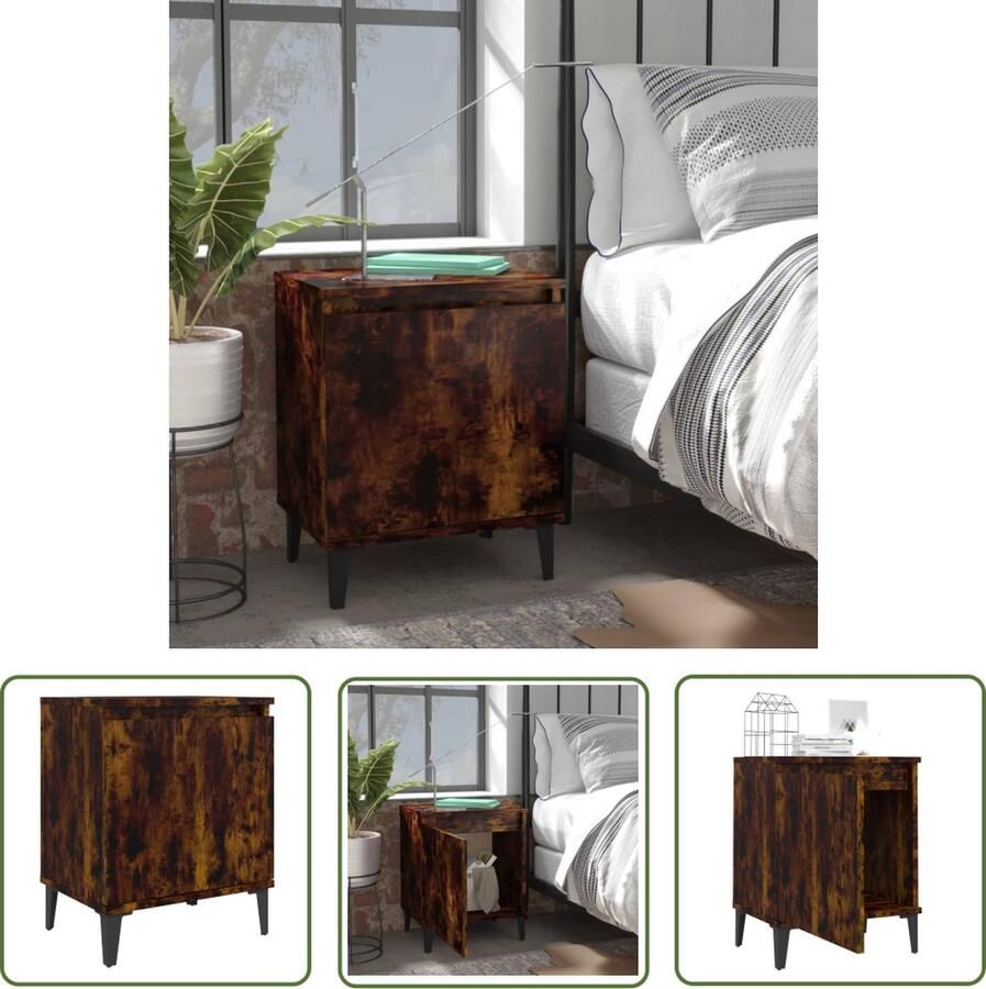 The Living Store Nachtkastje met metalen poten 40x30x50 cm gerookt eikenkleurig Nachtkastje Industrieel Meubilair Houten Nachtkastje Bruine Nachtkast Metalen Poten - Foto 2