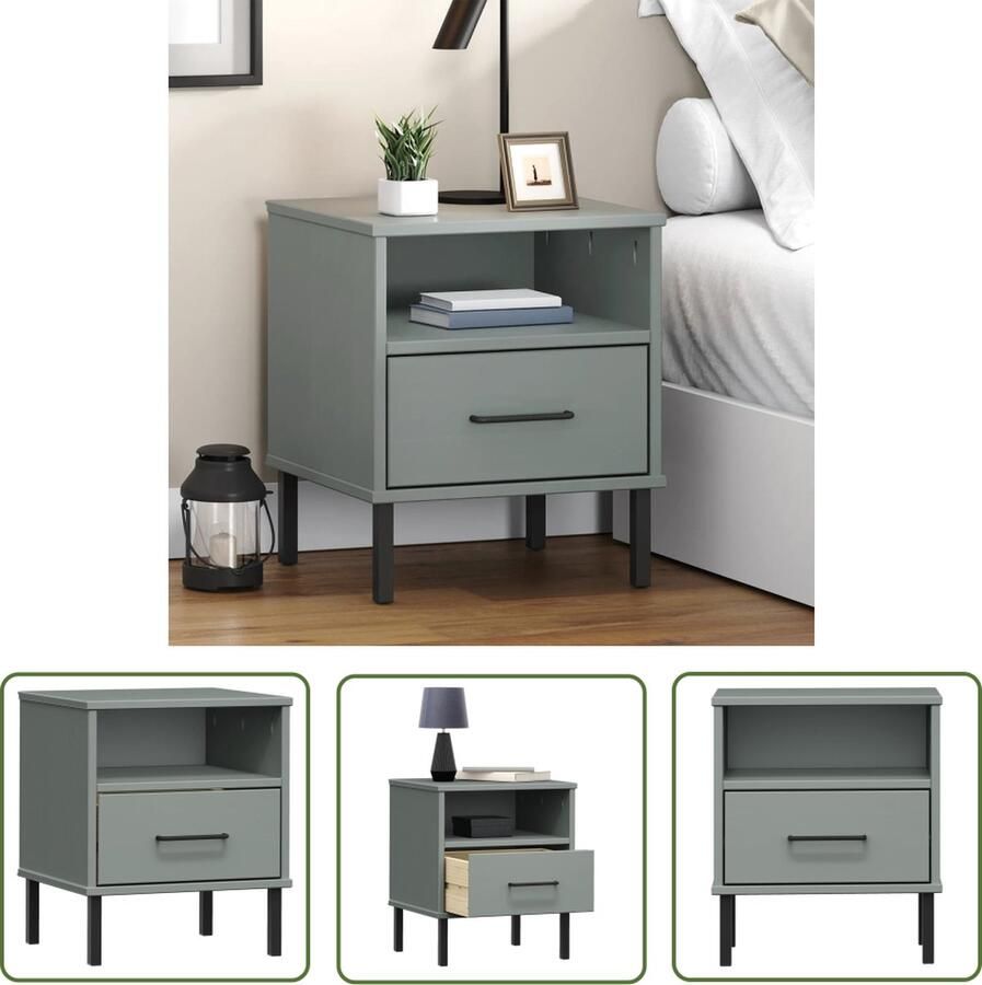 The Living Store OSLO Nachtkastje Grenenhout Grijs 40 x 35 x 46.5 cm Met 1 lade Nachtkastje Industrieel Meubilair Houten Nachtkastje Grenenhouten Kast Slaapkamerspullen - Foto 2