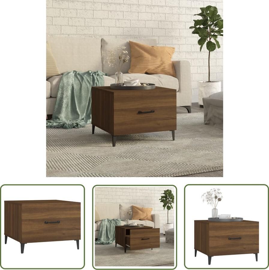 The Living Store Salontafel Bruineiken 50 x 50 x 40 cm IndustriÃle houten tafel met lade en metalen poten Salontafel Industrieel Meubilair Houten Tafel Bruin Tv Tafeltje - Foto 2