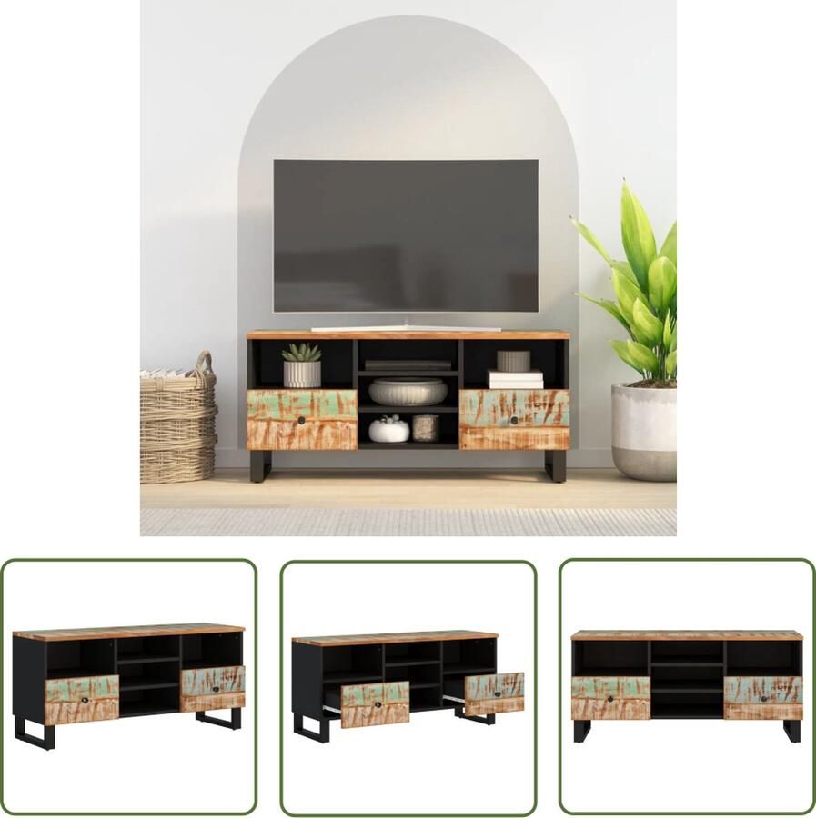 The Living Store TV-meubel Industrial 100 x 33 x 46 cm Massief gerecycled hout Stabiele poten Uitstalfunctie Tv-meubel Industrieel Meubilair Houten Tv-kast Vintage Tv-meubel Industriële Woondecoratie