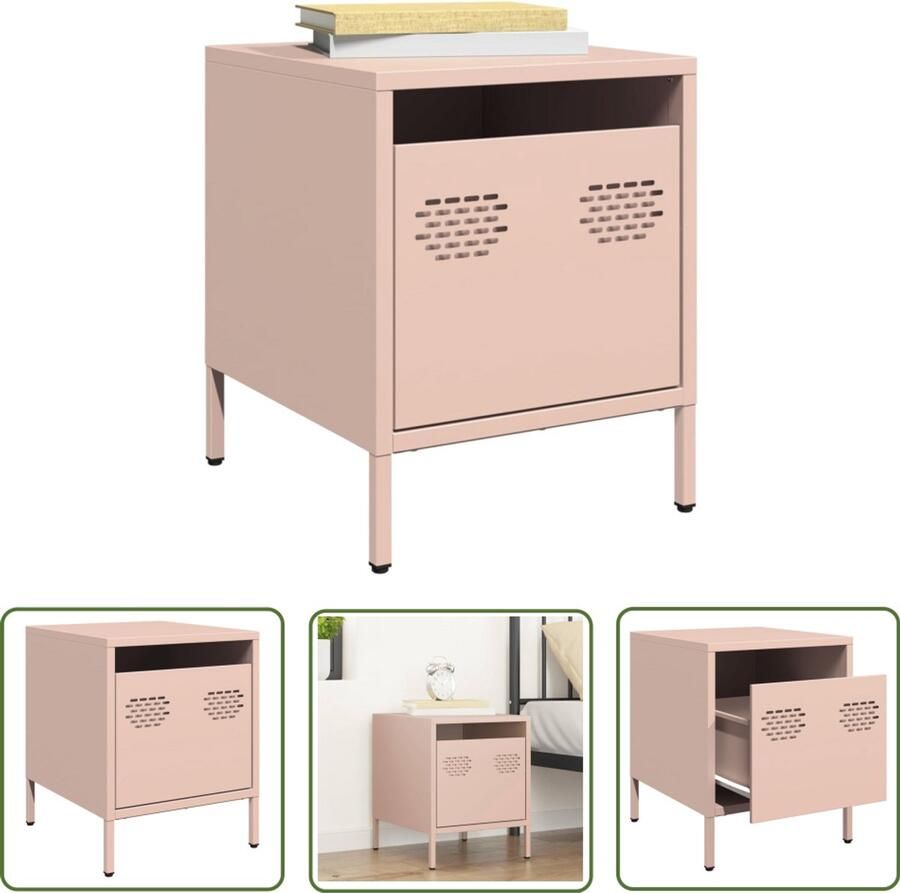 The Living Store Nachtkastje 35x39x43 5 cm staal roze Nachtkastje Industrieel Roestvrijstaal Roze Salontafel